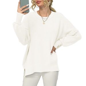 Oversized Side Slit Ribbed Knit Sweater